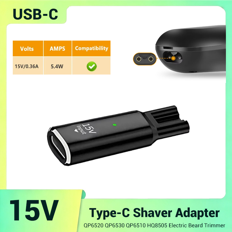 Electric Razor - 15V USB-C veilige stabiele mini-oplaadadapter voor